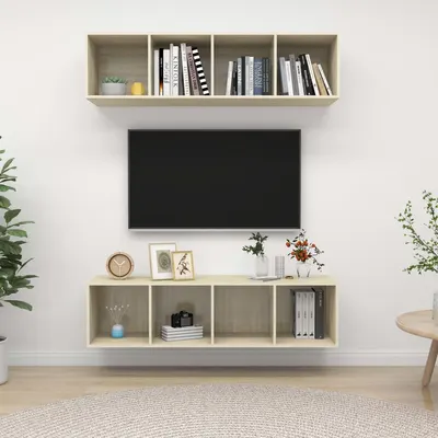vidaXL Dulapuri TV montate perete 2 buc, stejar sonoma, lemn prelucrat