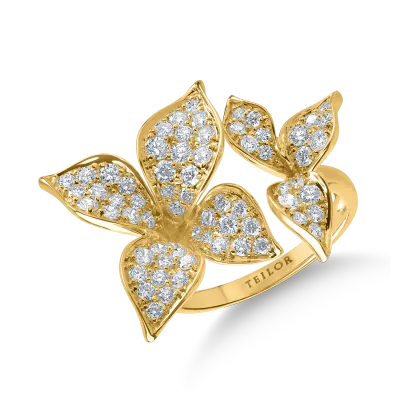 Inel floral din aur galben cu diamante de 1.25ct