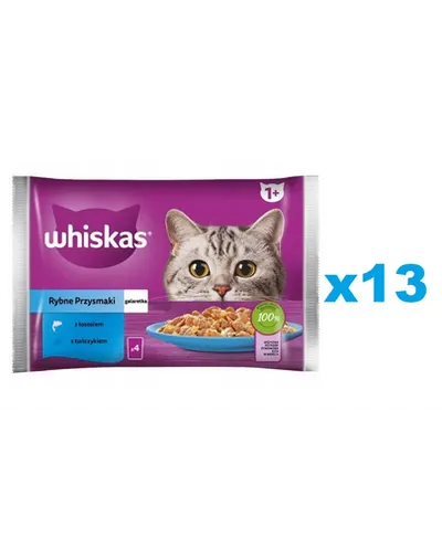WHISKAS Adult plic cu peste in aspic 52x85g Fish Delicacies hrana umeda pentru pisici adulte cu: somon, ton