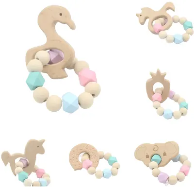 Jucărie de dentiție din lemn cu brățară Smart Baby - Multicolor, sortiment