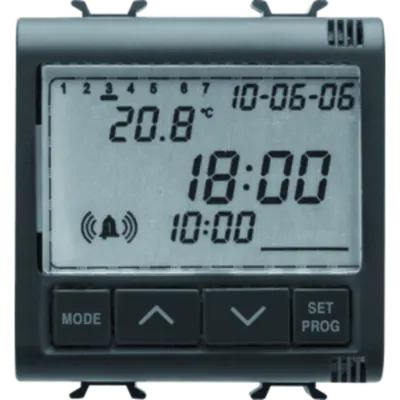 Clock, Allarm, Thermometer - 230v Ac 50/60hz - 2 Modules - Black - Chorus