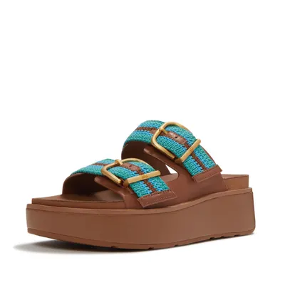 FITFLOP FitFlop Gen-FF Max Buckle Stripe-Webbing Two-Bar Slides DIEPBRUIN/TEAL