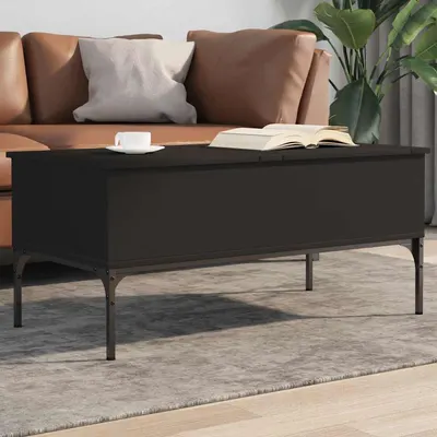 vidaXL Măsuță de cafea, negru, 100x50x45 cm, lemn prelucrat și metal