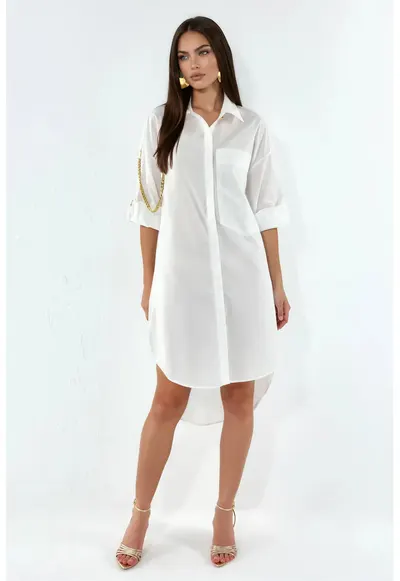 Rochie tip camasa - supradimensionata - alb - poliester si lycra