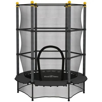 HOMCOM Trambulină Elastică pentru Copii 3-10 Ani cu Plasă de Siguranță și Țevi Capitonate, Ø140 x 190 cm, Negru | Aosom Romania