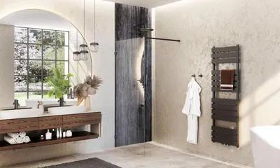 Paravan de dus fix, 90x200 cm, sticla securizata 8 mm, profil negru, Roth Melina