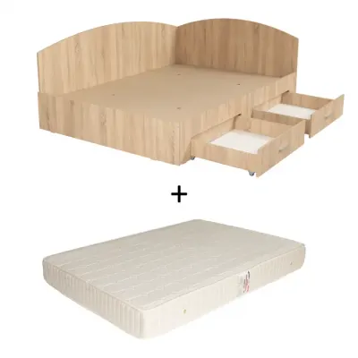 Set Pat Colt Alma, cu 2 sertare, colt interschimbabil, sonoma deschis + Saltea superortopedica, 160x200 cm