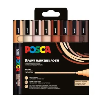Set 8 markere cu vopsea Posca PC-5M varf rotund 1.8-2.5mm, editie Portret