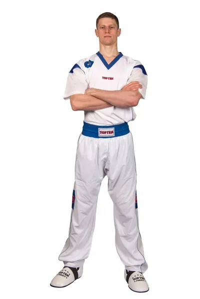 Uniformă Kickboxing „Star Edition”, aprobat WAKO, Top Ten, Alb-Albastru, 190 cm