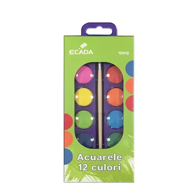 Acuarele pastila, 12culori/set (23mm) + pensula, Ecada