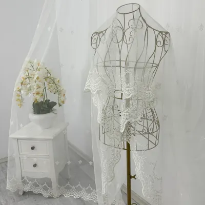 Perdea Oriental din Tulle cu Broderie, model elegant, Ivoire, 140cm latime x 260cm inaltime, cu rejansa pt bara