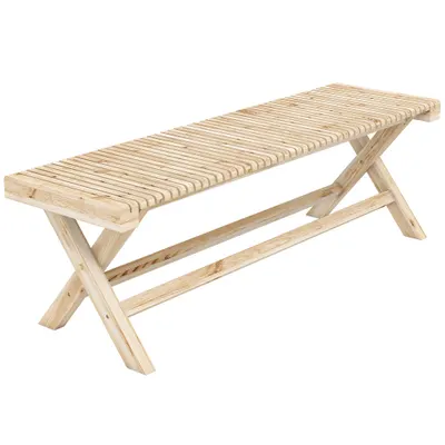 Outsunny Bancă de grădină din lemn masiv, banchetă cu șezut în șipcă, 140 x 40 x 43 cm, lemn natural | Aosom Romania
