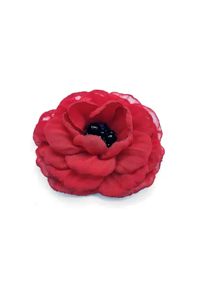 Brosa eleganta floare - voal - 8.5 cm - Rosu/Negru