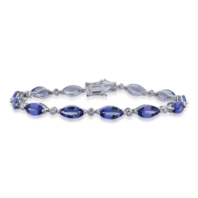 Bratara tennis din aur alb cu tanzanite ovale de 13.52ct si diamante de 0.21ct