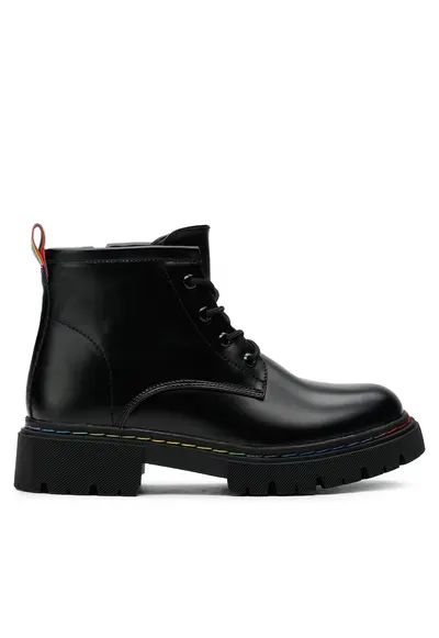 dama - piele ecologica - negru - fermoar - decoratiune talpa curcubeu - Negru