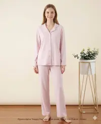 Pijama dama "Happy Day" din doua piese, PJ002, Roz Pudrat