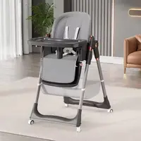 Scaun de masa pentru copii Little Mom Grey multifunctional 3 in 1, pliabil, cu tavita dubla extensibila, roti cu sistem de blocare, cos pentru accesorii si husa detasabila, dimensiune 71 x 48 x 89 cm