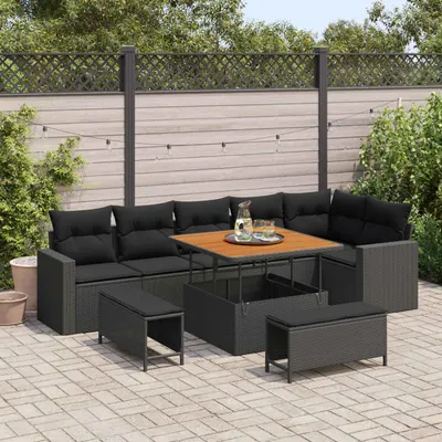 vidaXL Set de canapele pentru grădină 11 buc. 9-Număr de locuri Negru