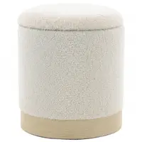 HOMCOM Taburet rotund 38 cm cu husă Sherpa, depozitare și picior metalic cu aspect de lemn, crem | Aosom Romania