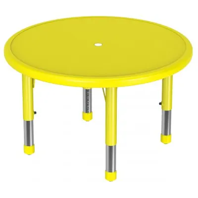 Masa rotunda, 85 cm diametru, galbena, din plastic, reglabila, marimea 0-3 pentru gradinita