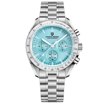 Ceas bărbătesc cronograf PD-1701 V6, cadran albastru ice blue, 40mm, mecanism Seiko VK63, sticlă safir, oțel inoxidabil, 100M