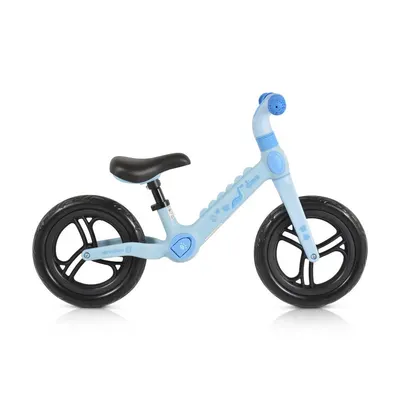 Bicicleta copii fara pedale Byox Dino Blue 12 inch, cu sa reglabila, anvelope spuma EVA, suport pentru picioare pe ambele parti ale cadrului ce se poate plia, greutate maxima suportata 50 kg, de la 2 ani