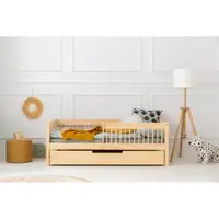 Pat pentru copii în culoare naturală cu extensie suplimentară cu spațiu de depozitare cu somieră 90x200 cm CPW – Adeko