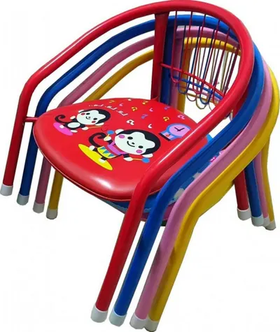 Set 4 scaune metalice pentru copii Novokids Little Chair Multicolor, Sezut moale cu sunete, Pentru interior si exterior, Dimensiuni 36x36x34 cm, Vopsea lucioasa