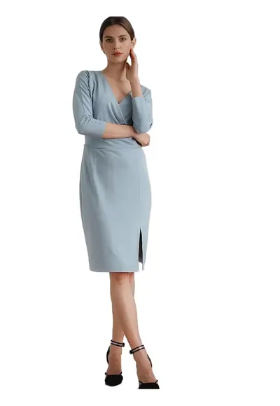 Rochie de zi 5902194382038 - Viscoza/Poliester - Maneci 3/4 - Albastru