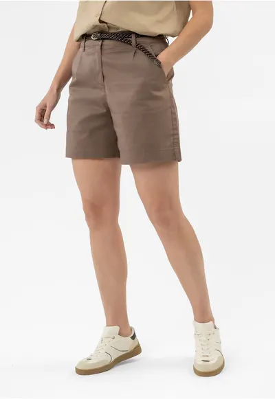 Pantaloni scurti din bumbac - dama - cu cordon - croiala lejera - P-Greega - maro - Maro