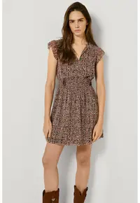 Rochie scurta cu aplicatii cu canafi si model Doty - Verde/Maro