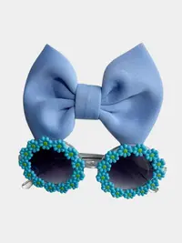 Set Ochelari de Soare pentru Fetite, Model Floricele Vesele, Marime Universala - Albastru
