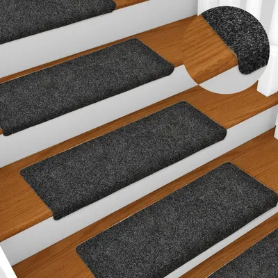 vidaXL Covorașe scări autoadezive, 15 buc., 65x21x4 cm, gri închis, cu margine dreptunghiulară