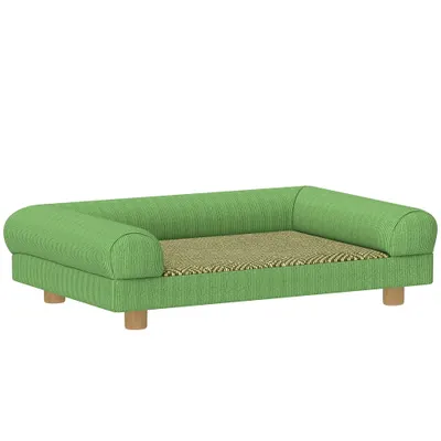 PawHut Canapea pentru câine și pisică, pat pentru câini înălțat, șezut tip covoraș răcoritor, brațe, din velur moale 63 x 41 x 17 cm, verde | Aosom Romania