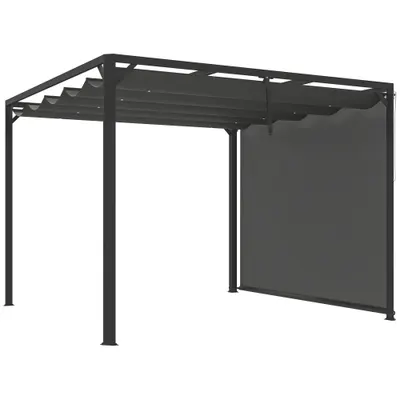Outsunny Gazebo Pergolă cu Copertină Rulabilă de Protecție și Orificii de Drenaj, 300x300x227 cm, Gri Închis | Aosom Romania