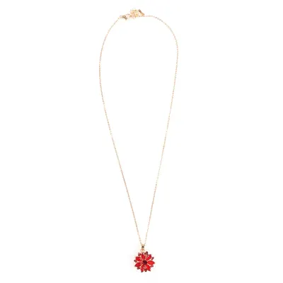 Colier auriu cu pandantiv floare rosie