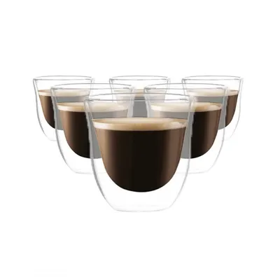 Set 6 pahare cafea, pereți dubli, sticlă borosilicată, 70 ml