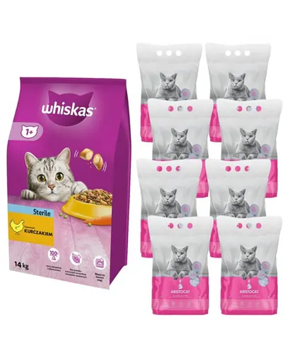 WHISKAS Sterile 14 kg + ARISTOCAT nisip silicat pentru pisici PREMIUM 8x3.8l