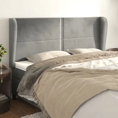 vidaXL Tăblie de pat cu aripioare gri deschis 203x23x118/128cm catifea
