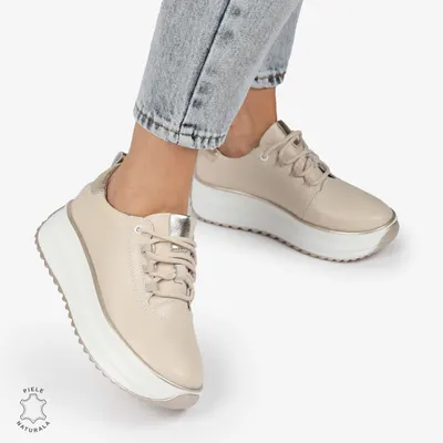 Pantofi Casual Piele Naturala cu Talpa Inalta Crl1291 Bej