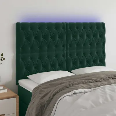 vidaXL Tăblie de pat cu LED, verde închis, 144x7x118/128 cm, catifea