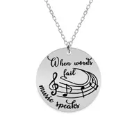 Music - Colier personalizat pentru iubitorii de muzica "When words fail, music speaks" din argint 925