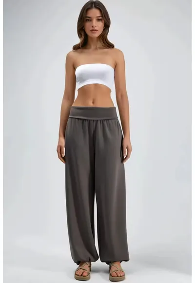 Pantaloni dama drepti - talie medie - natural - material elastic