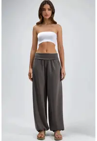 Pantaloni dama drepti - talie medie - natural - material elastic