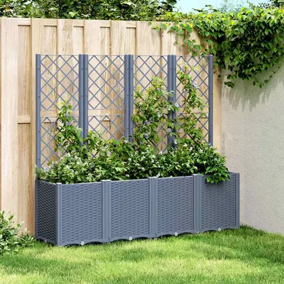 vidaXL Jardinieră de grădină cu spalier, albastru gri, 160x40x140 cm, PP
