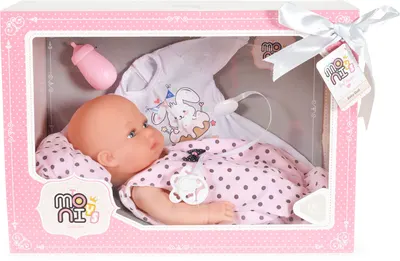 Papusa bebe Moni - Cu halat roz si accesorii, 36 cm