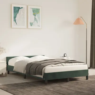 Gossi cadru de pat cu tablie, verde inchis, 120x200 cm, catifea