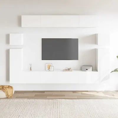 vidaXL Set dulap TV, 8 piese, alb, lemn prelucrat