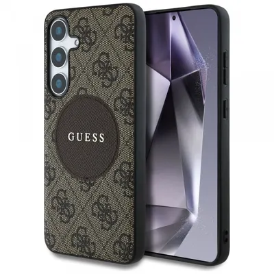 Husa MagSafe pentru Samsung Galaxy S25 S931, Guess, 4G Circle Classic Logo, Maro