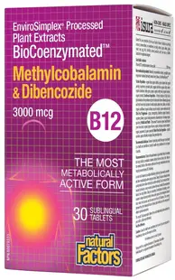 BioCoenzymated Methylcobalamin & Dibencozide B12, 3000 mcg, 30 tablete, Natural Factors
